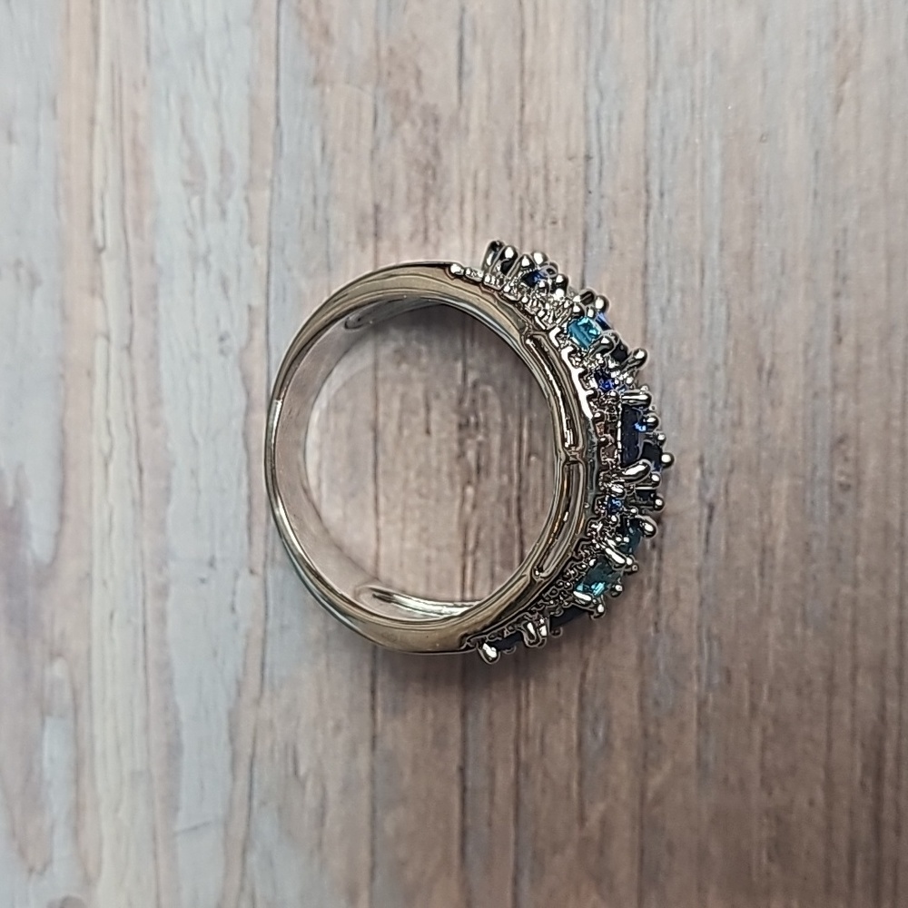 NEW PLATINUM PLATED CREATED SAPPHIRE AQUAMARINE ZIRCON FASHION RING - Picture 5 of 10